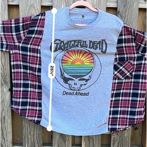 Sold Upcycle - Graphic Flannel - Grateful Dead Graphic - Rainbow - Band Tee - Picture 14 of 17